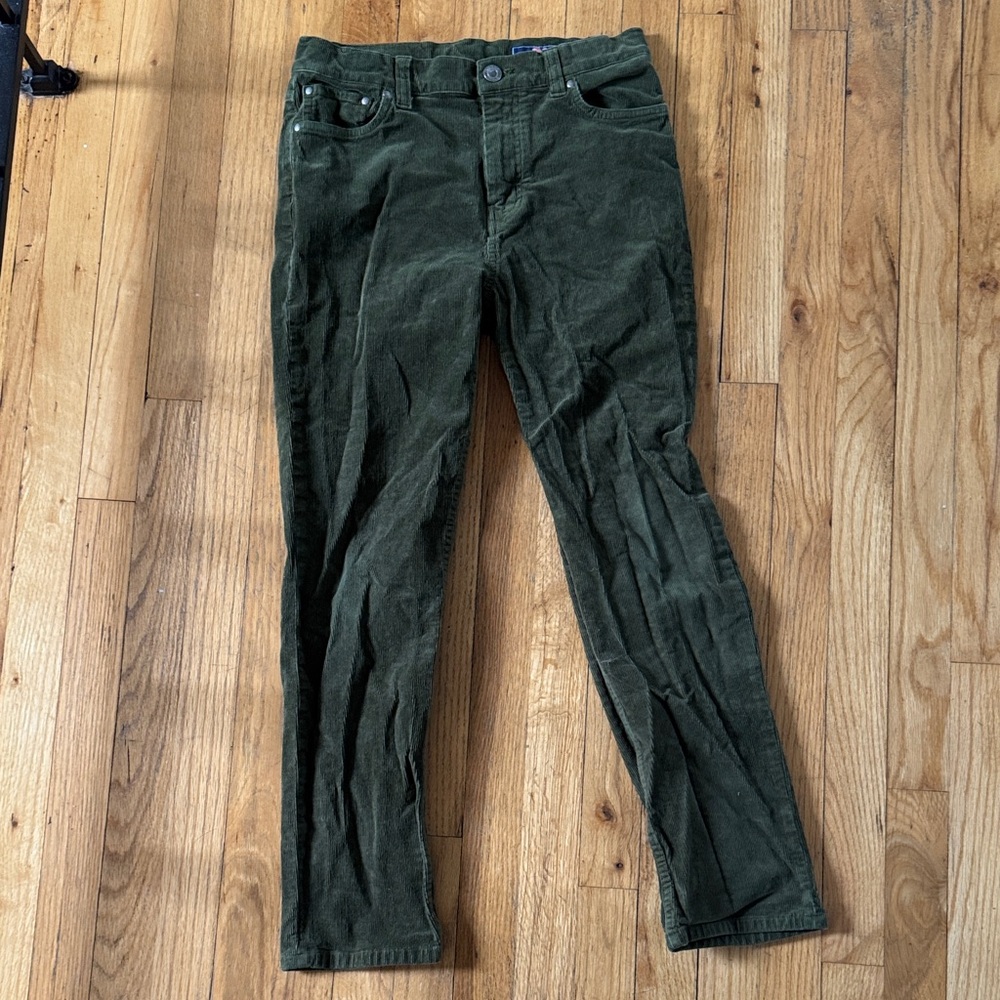 Vineyard Vines boys Dark Green olive Corduroy Pants adjustable waist size 16